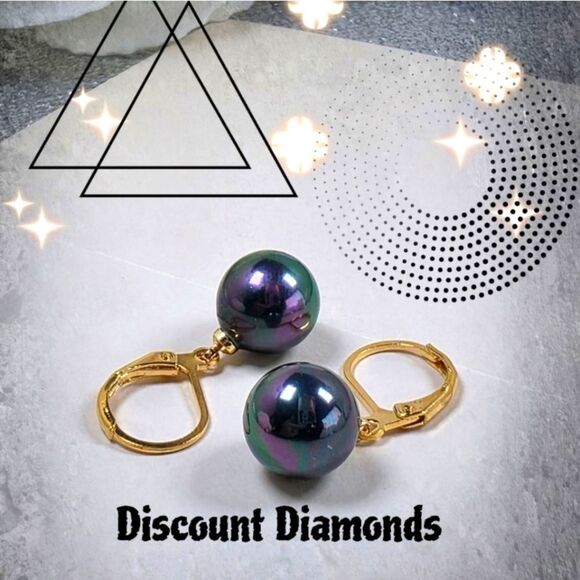 Amara Jewelry - 10mm Black South Sea Shell Pearl Leverback Earrings 14K Gold on 925 Silver